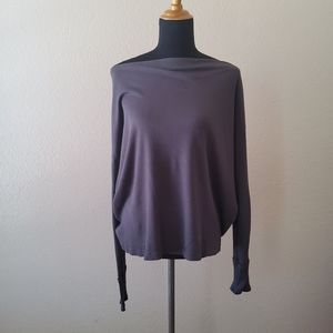 Michael Stars Ribbed Draped Boatneck Long Sleeve Top Size M Grey New